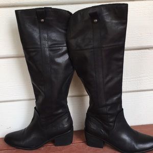Vince Camuto black leather zip riding boot tall heel 9  fun too over knee tall